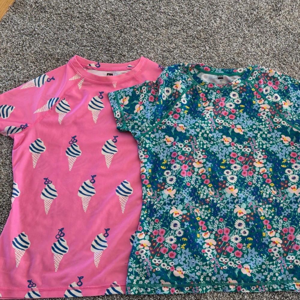 Tea Collection Pink and Green Kids Swim Rashguards size 14